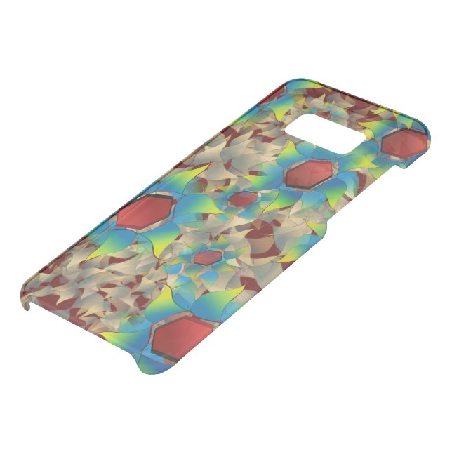 Different virtual flowers, blue petals on dark red uncommon samsung galaxy case (Bottom)