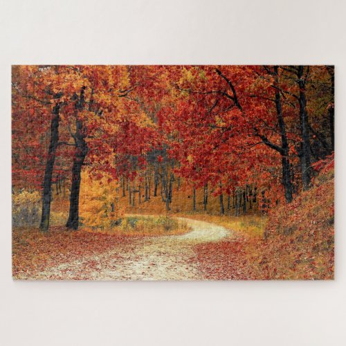 Difficult Autumn Red Season Landscape Puzzle