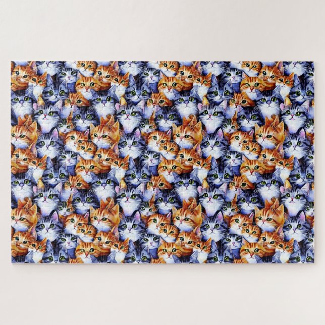 Difficult | cat faces collage ginger grey pet  jigsaw puzzle (Horizontal)