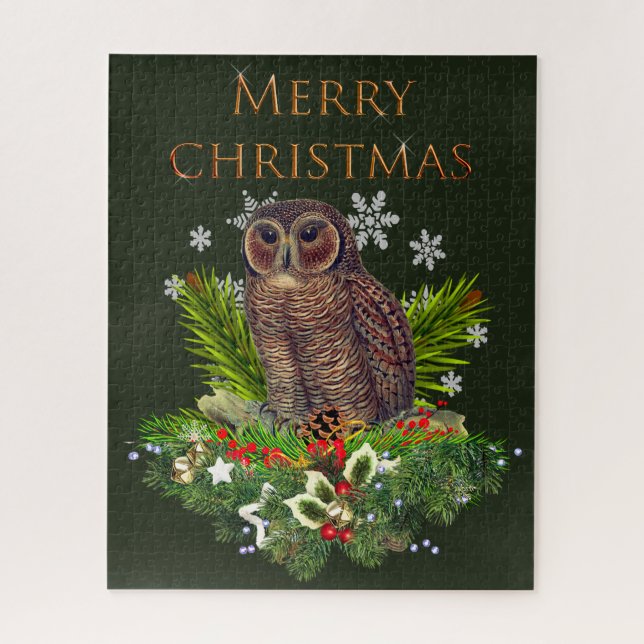 Difficult Christmas Owl with Holiday Greenery Jigsaw Puzzle (Vertical)