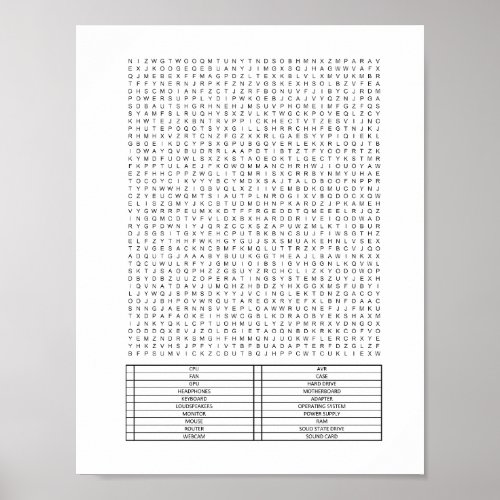 Difficult Giant Word Search Puzzle PC Parts Theme Poster