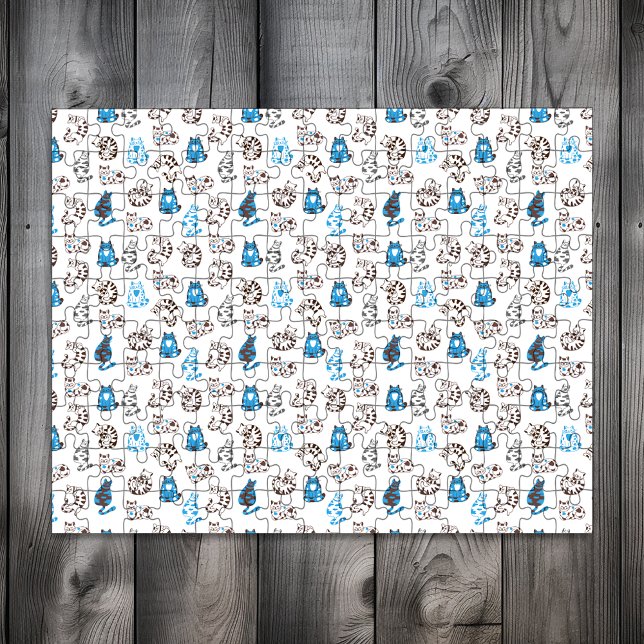 Difficult Kitty Cat Pattern | Classic Blue Jigsaw Puzzle (Creator Uploaded)