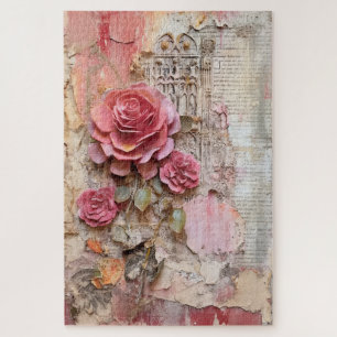 Difficult Pink Floral Grunge Decoupage Inspired Jigsaw Puzzle