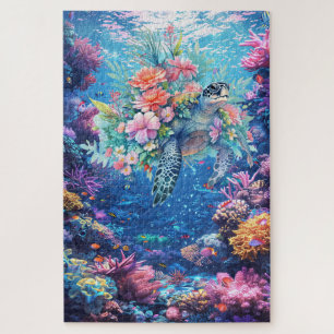 Difficult Sea Turtle Watercolor Coral Reef Ocean Jigsaw Puzzle