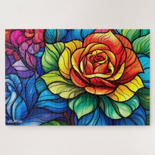 difficult stained glass colorful rose jigsaw puzzle