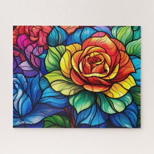 difficult stained glass colorful rose jigsaw puzzle