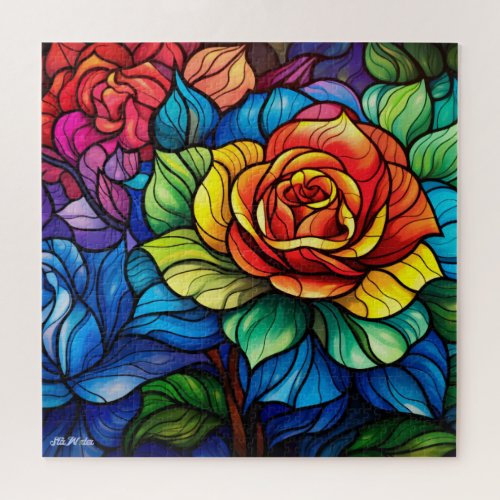 difficult stained glass colorful rose jigsaw puzzle