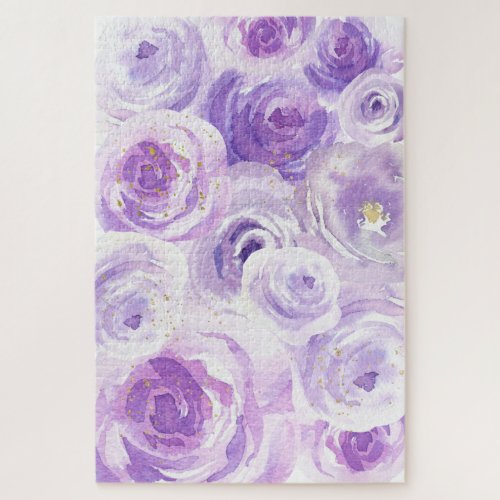 Difficult Watercolor Purple Rose All_Over Pattern Jigsaw Puzzle