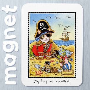 Dig deep me hearties! Funny Pirate Cat Mouse Magnet