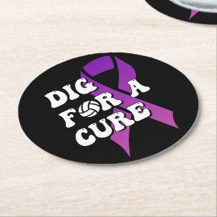 Dig For A Cure, Breast Cancer Awareness Volleyball Round Paper Coaster