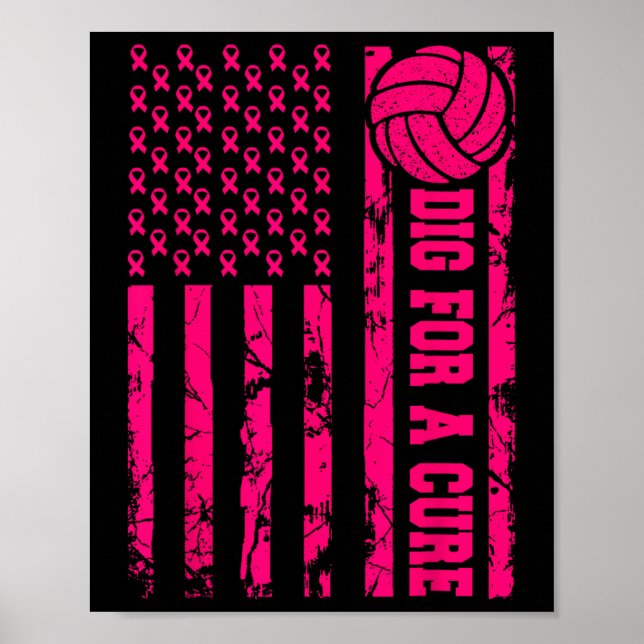 Dig For A Cure Breast Cancer Volleybyll Pink Ameri Poster (Front)