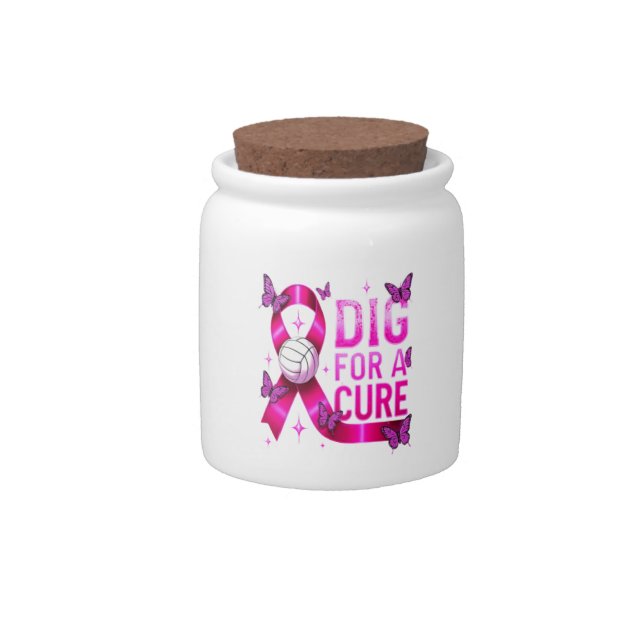 Dig For A Cure Volleyball – Breast Cancer Awarenes Candy Jar (Front)
