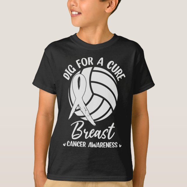 Dig For Cure Ribbon Volleyball Breast Cancer Aware T-Shirt (Front)