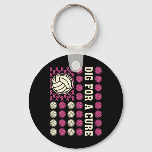 Dig For Cure Ribbon Volleyball Pink Breast Cancer Keychain