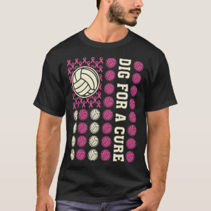 Dig For Cure Ribbon Volleyball Pink Breast Cancer  T-Shirt
