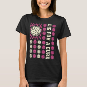Dig For Cure Ribbon Volleyball Pink Breast Cancer T-Shirt