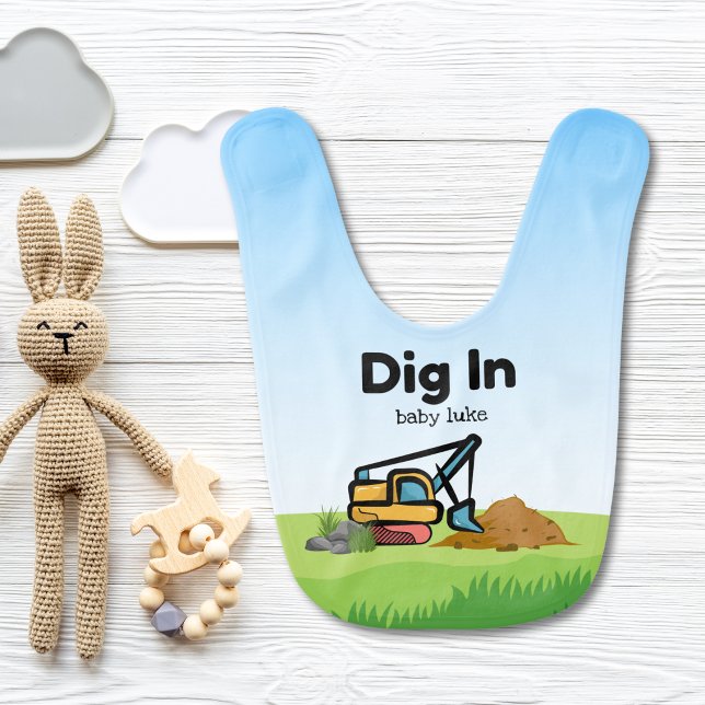 Dig In Baby Bib For Boys (Make mealtime extra special with this adorable bib personalized with your child’s name.)