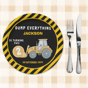 "Dig In! Construction Truck Party for 2nd Birthday Paper Plates