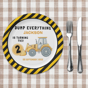 "Dig In! Construction Truck Party for 2nd Birthday Paper Plates