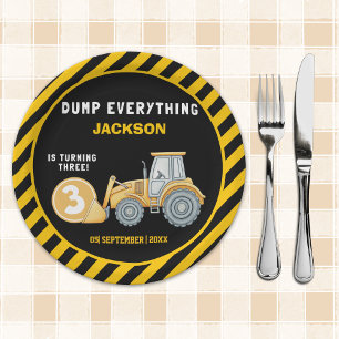 "Dig In! Construction Truck Party for 3rd Birthday Paper Plates
