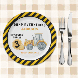"Dig In! Construction Truck Party for 3rd Birthday Paper Plates