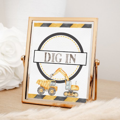 Dig In Construction Truck Tabletop Party Sign
