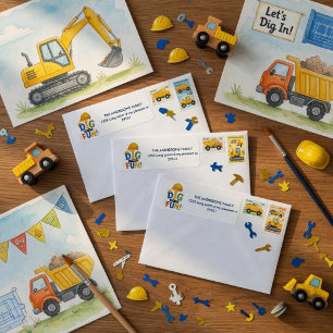 Dig Into The Fun Construction Birthday Label