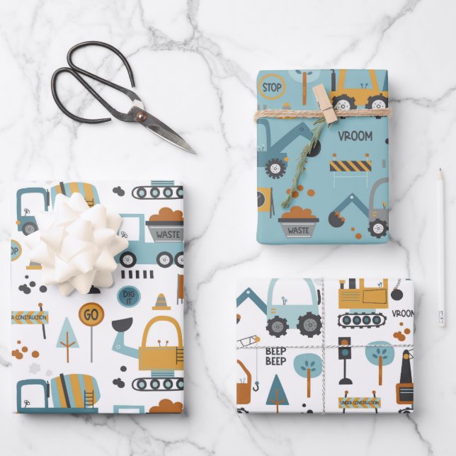 Dig it Pattern Boys Wrapping Paper Sheets (Front)