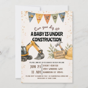 Dig It Under Construction Baby Shower Invitation