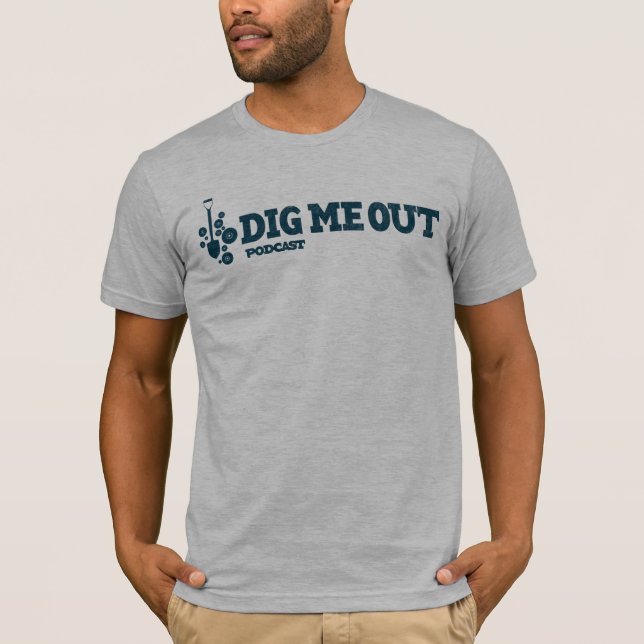 Dig Me Out Blue Horizontal Logo on Grey Heather T-Shirt (Front)