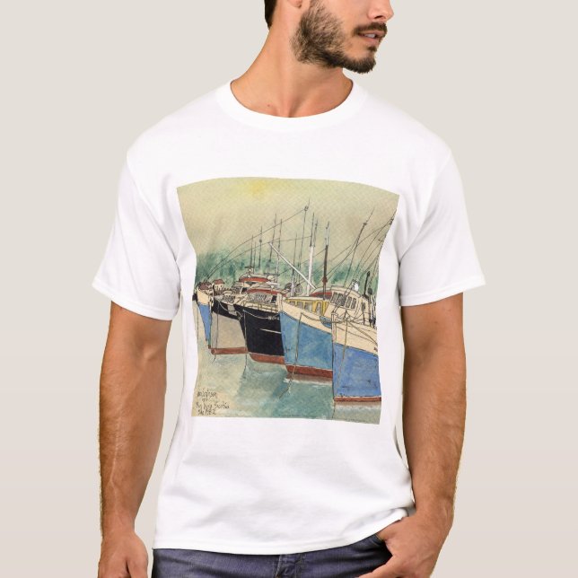 Digby, Nova Scotia, Fishing Boats, Watercolor T-Shirt (Front)