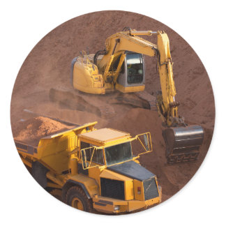 Digger and Dump Truck Classic Round Sticker