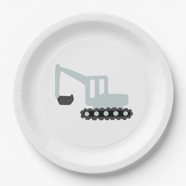 Digger Construction Birthday Party Minimal Plate (Front)