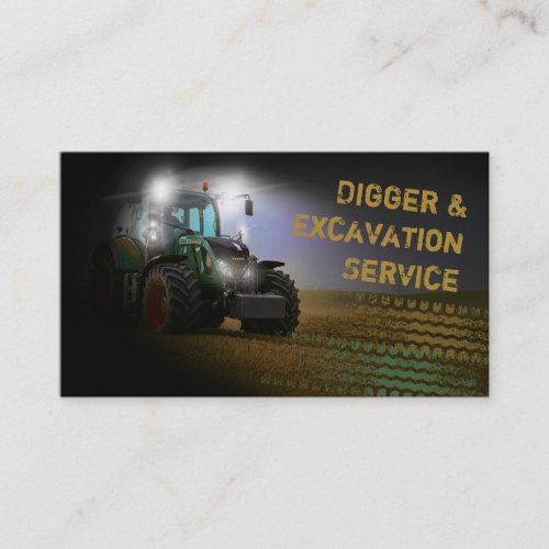 Digger  Excavation Service Green Tractor Business Card