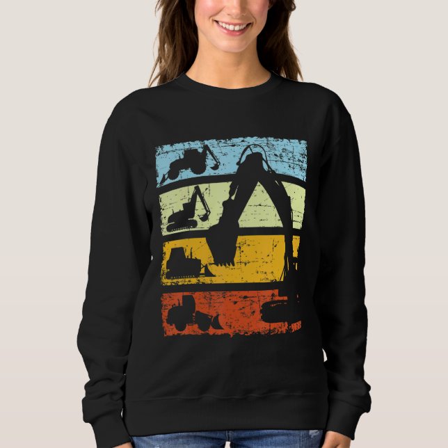 Digger Excavator Driver Construction Site Retro Vi Sweatshirt (Front)