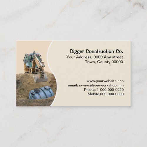 Digger installing septic tank business card