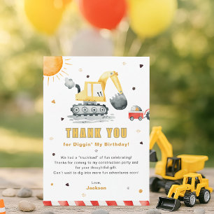 Diggin’ It Construction Birthday Thank You Card