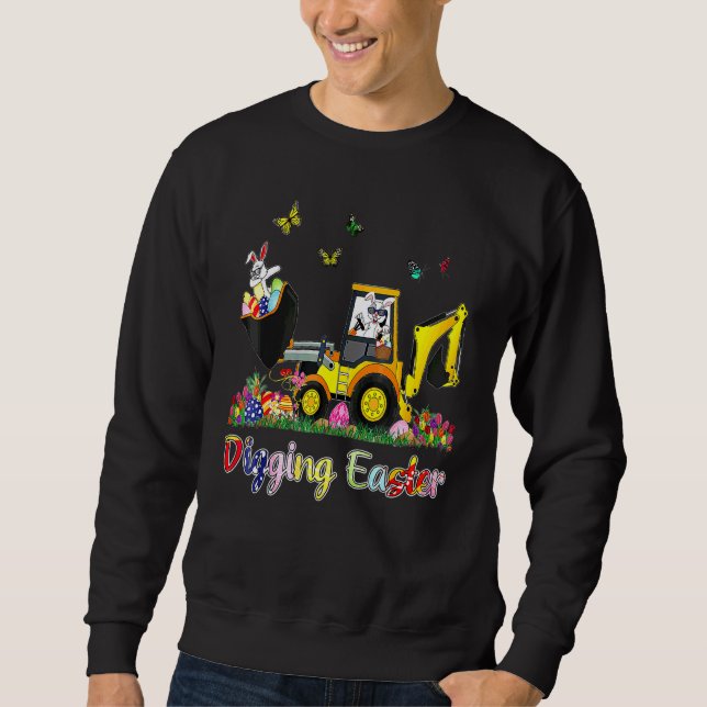 Digging Easter Bunny Toddler Boy Egg Hunt Tractor  Sweatshirt (Front)