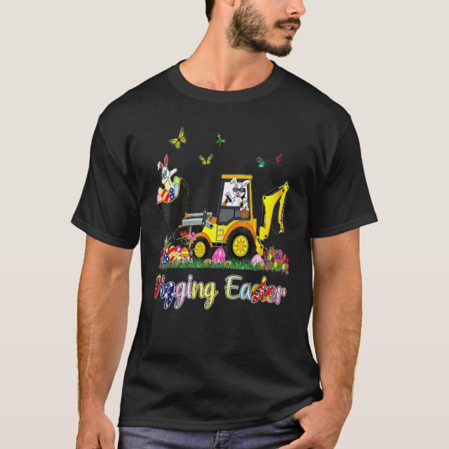 Digging Easter Bunny Toddler Boy Egg Hunt Tractor  T-Shirt (Front)
