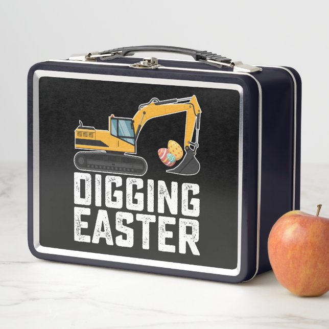 Digging Easter Excavator Egg Hunt Funny Metal Lunch Box (In Situ)