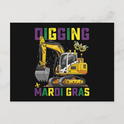 Digging Mardi Gras Excavator Construction Carnival Postcard