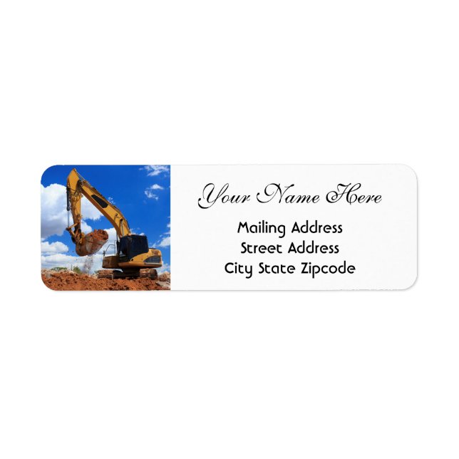 Digging Trackhoe Excavator Return Address Label (Front)