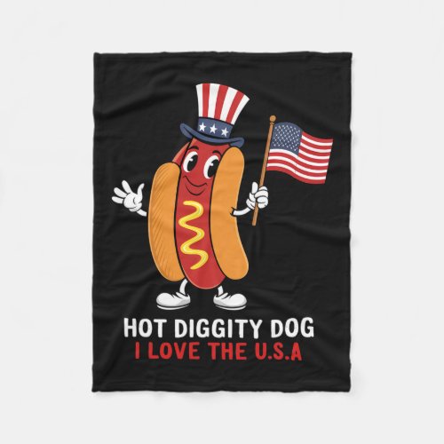 Diggity Dog I Love The Usa Patriotic Hot_dog 4th O Fleece Blanket