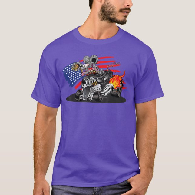 DigiRods Rat Rod Racer American Flaming Hot Rod Ca T-Shirt (Front)