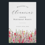 DIGITAL 100th Birthday August Birth Flower Welcome Poster<br><div class="desc">Elegant summer watercolor pink gladiolus flowers create a beautiful floral border at the bottom of this birthday party welcome tabletop pedestal sign. Gladiolus flowers are the July birth flower that signify strength and love. A trendy font combination gives it a modern aesthetic. All of the text is editable.</div>