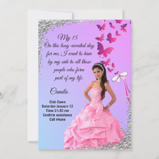 digital 15th birthday card, flower and butterfly  invitation