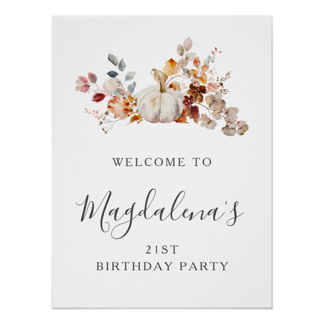 DIGITAL 21st Birthday Pumpkin Flower Welcome Poster (Front)