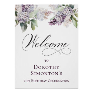 Digital 21st Birthday Purple Lilac Flower Poster