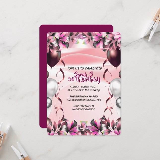 Digital 50th Birthday Party Invitation Video Templ (Front/Back In Situ)