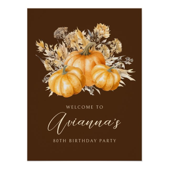 DIGITAL 80th Birthday Pumpkin Fall Welcome Sign (Front)